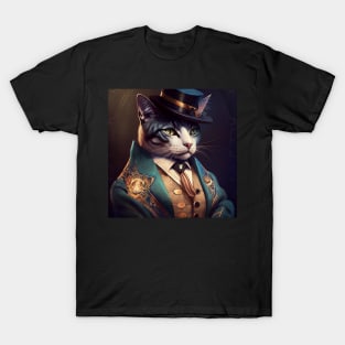 Cat in top hat, jacket and waistcoat T-Shirt